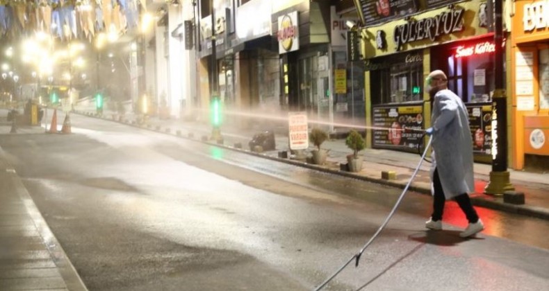 Sivas Belediyesi caddelere ilaçlama yaptı