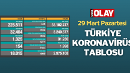 29 Mart Pazartesi Türkiye Günlük Koronavirüs Tablosu